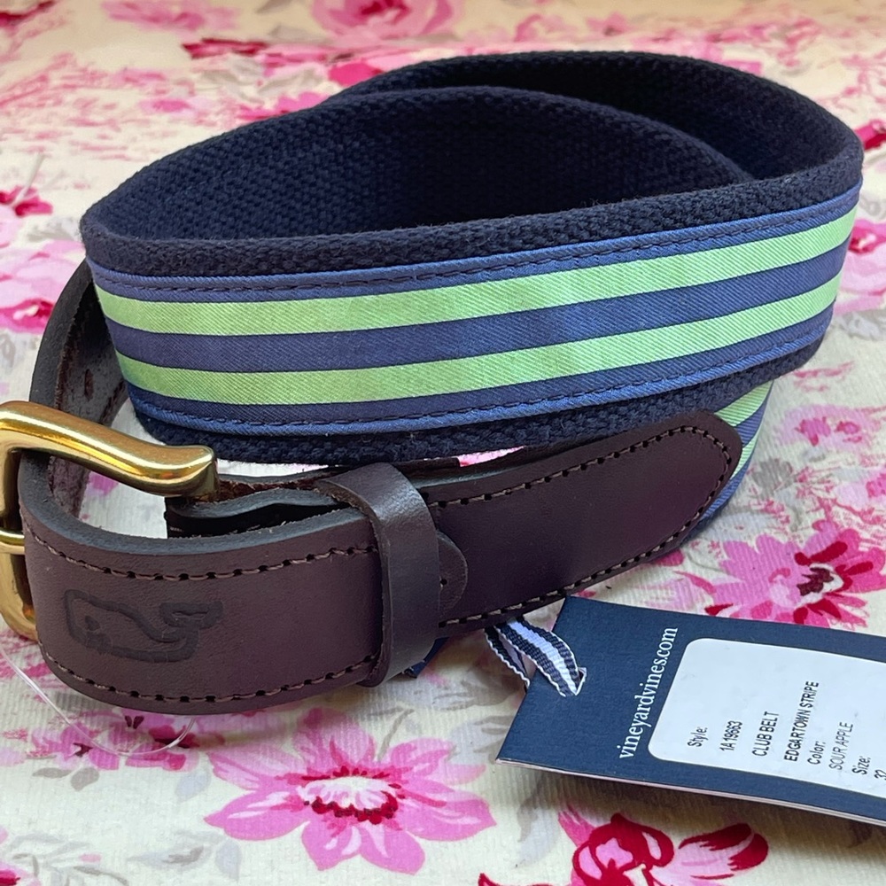Vineyard Vines | Men’s 32” Waist | Woven Club Belt | Edgartown Stripe Sour | NEW
